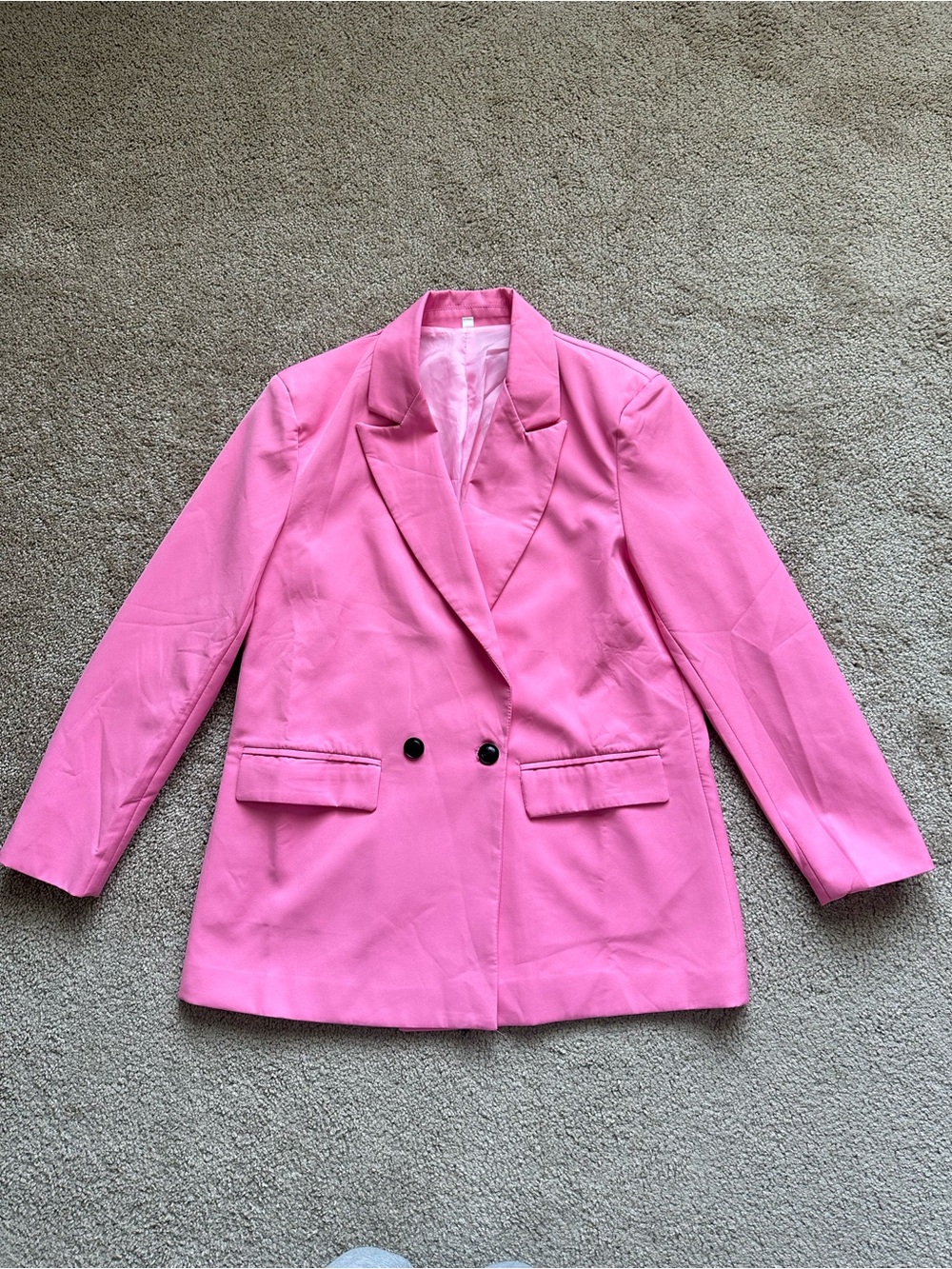 SHEIN Pink Double-Breasted Notched Lapel Blazer